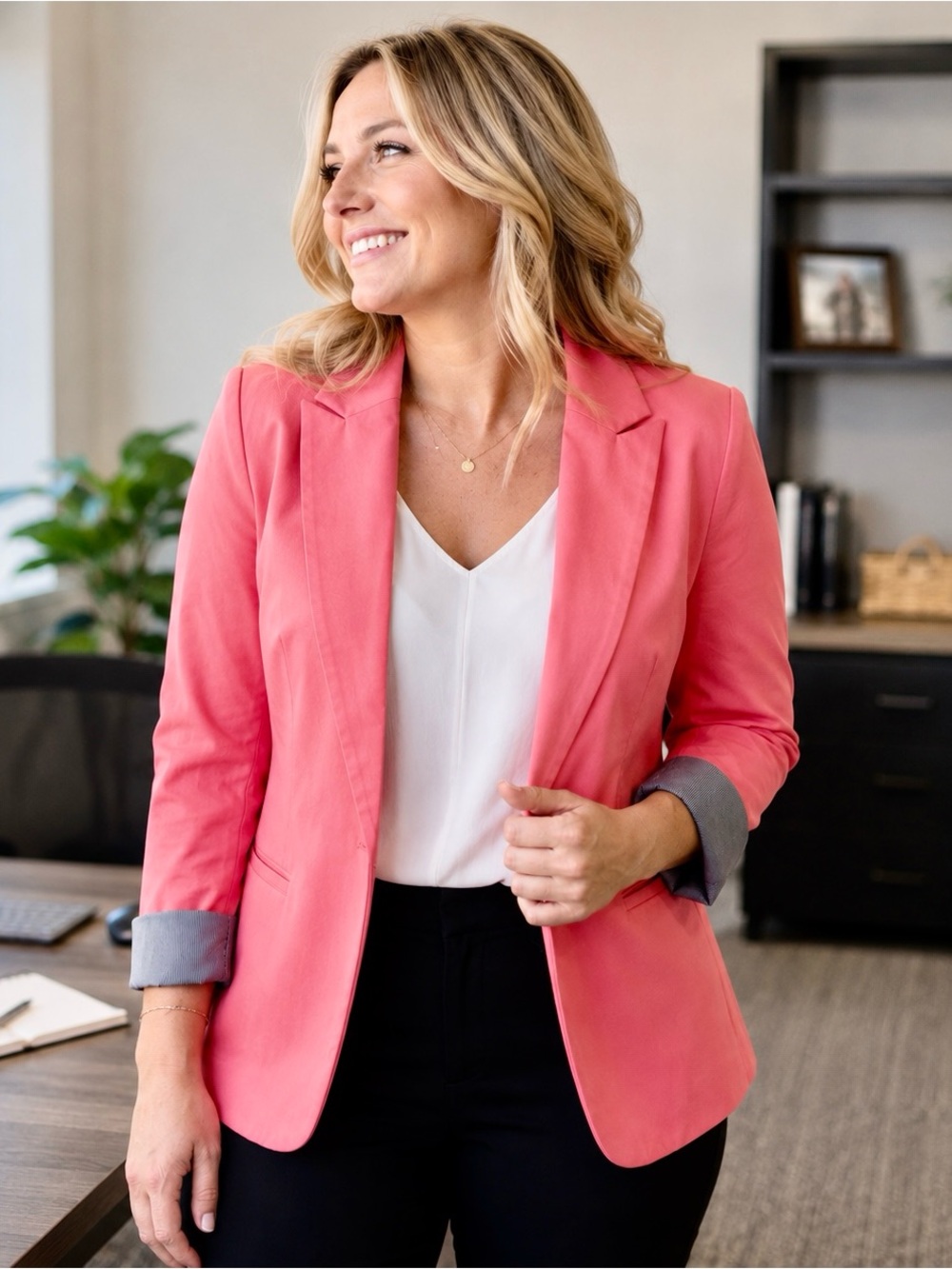 Worthington Coral Pink Open Front Blazer Full Sleeve Career Jacket 1X